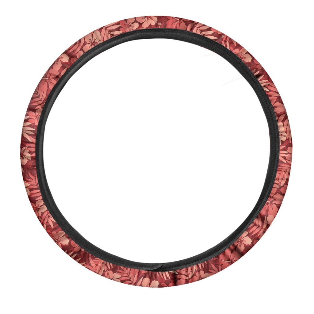 Red Hawaiian Tropical Pattern Print Car Steering Wheel Cover