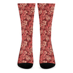 Red Hawaiian Tropical Pattern Print Crew Socks