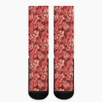 Red Hawaiian Tropical Pattern Print Crew Socks