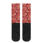 Red Hawaiian Tropical Pattern Print Crew Socks