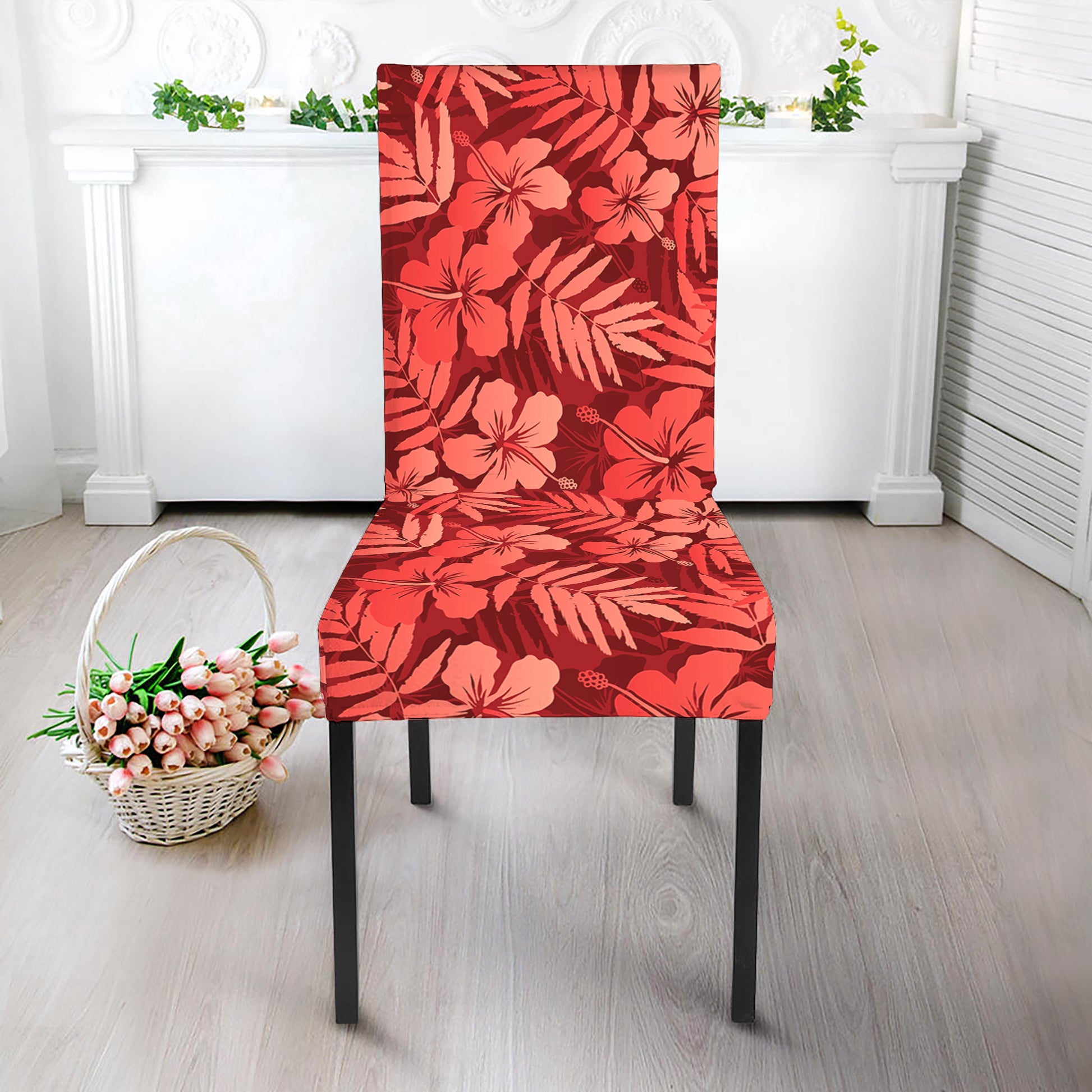 Red Hawaiian Tropical Pattern Print Dining Chair Slipcover