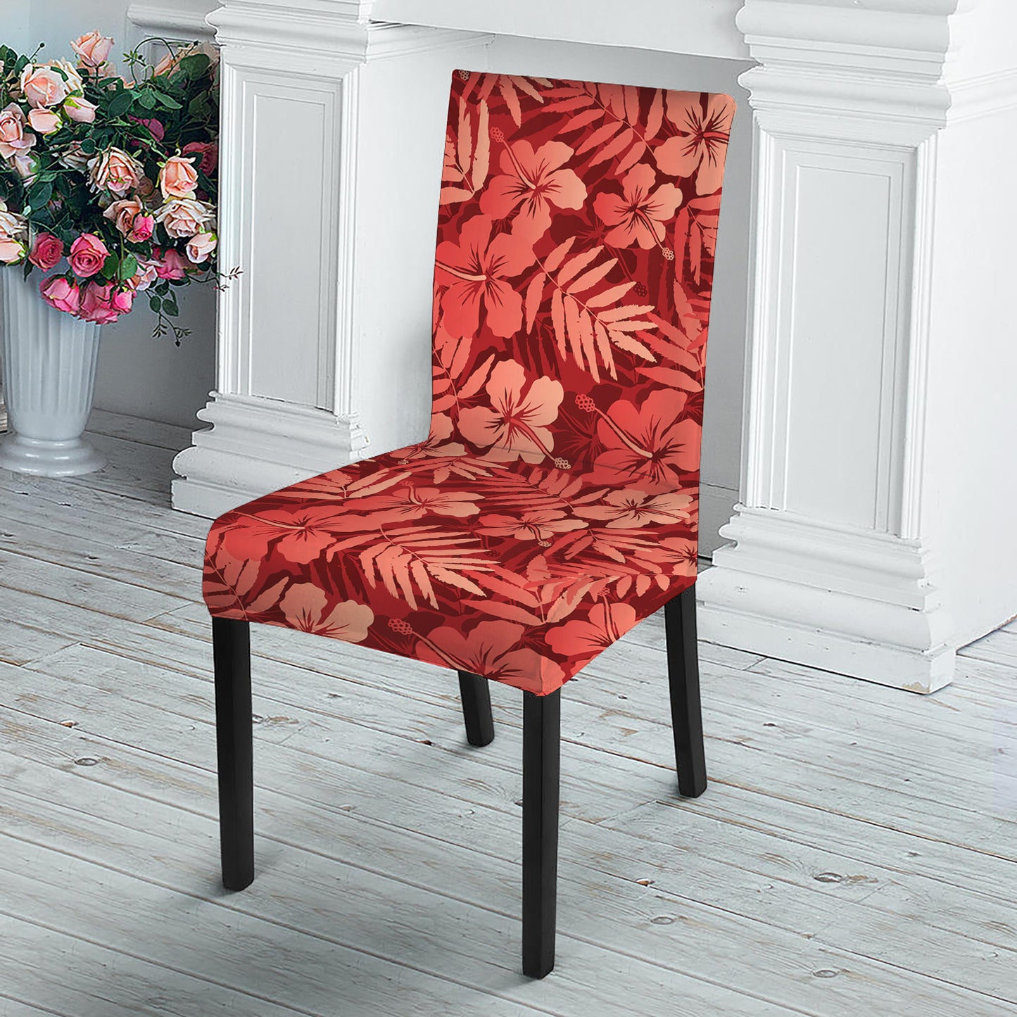 Red Hawaiian Tropical Pattern Print Dining Chair Slipcover