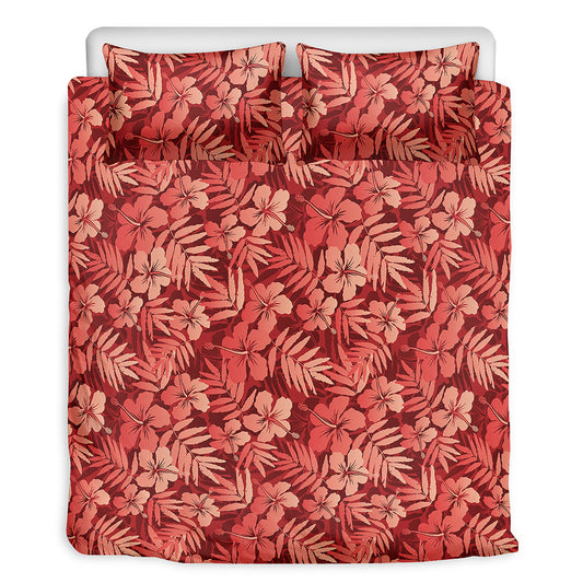 Red Hawaiian Tropical Pattern Print Duvet Cover Bedding Set