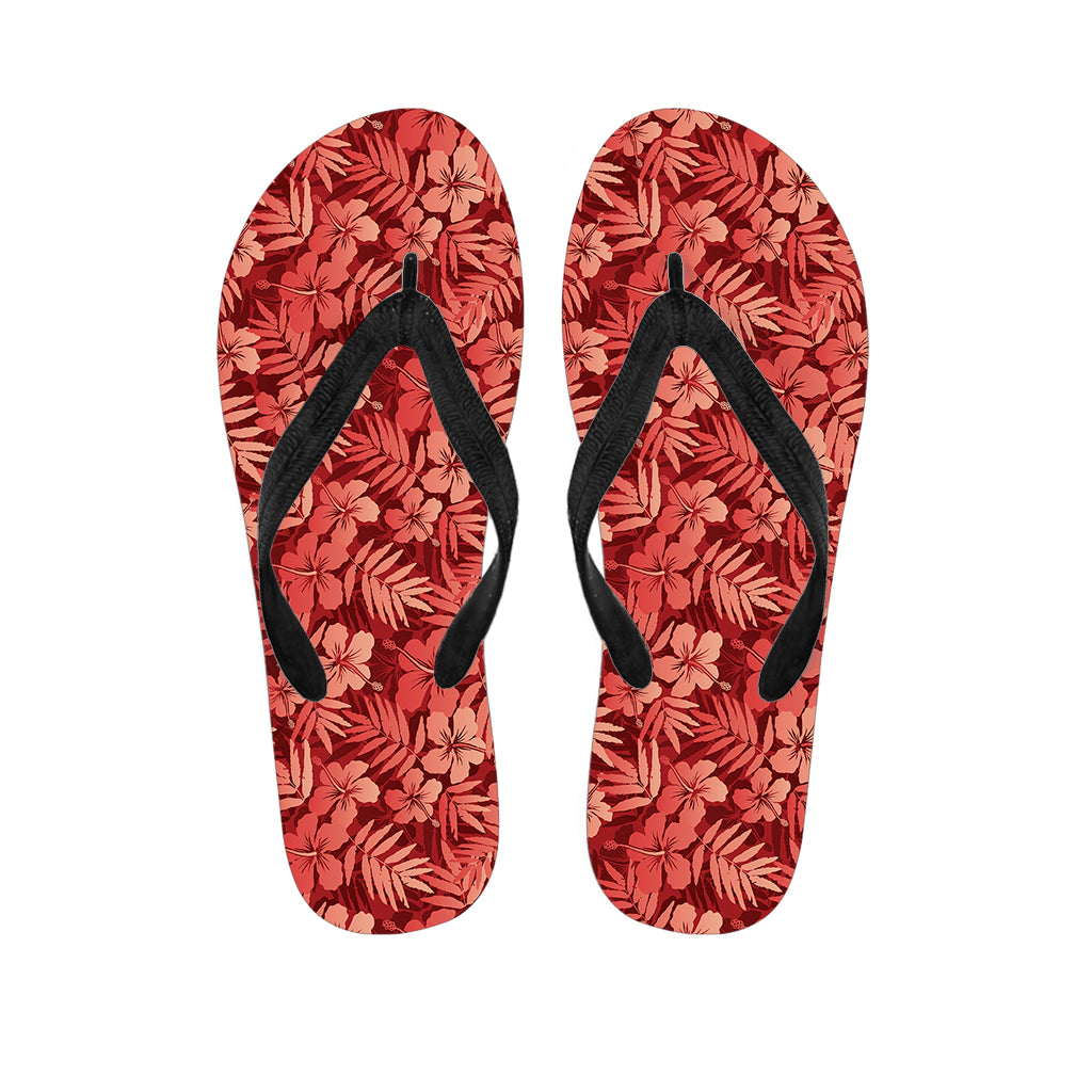 Red Hawaiian Tropical Pattern Print Flip Flops