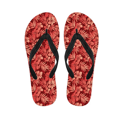 Red Hawaiian Tropical Pattern Print Flip Flops