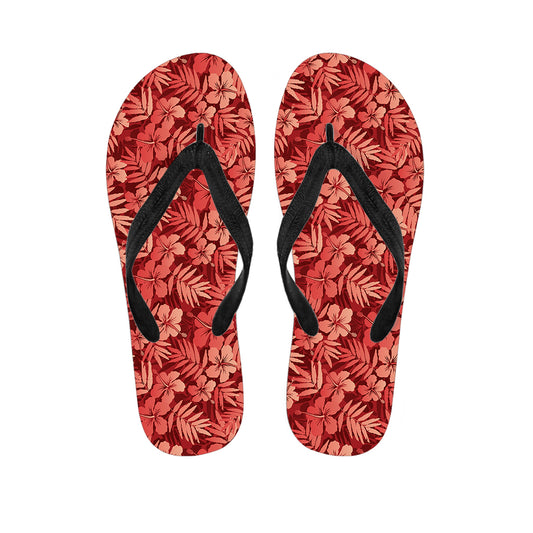 Red Hawaiian Tropical Pattern Print Flip Flops