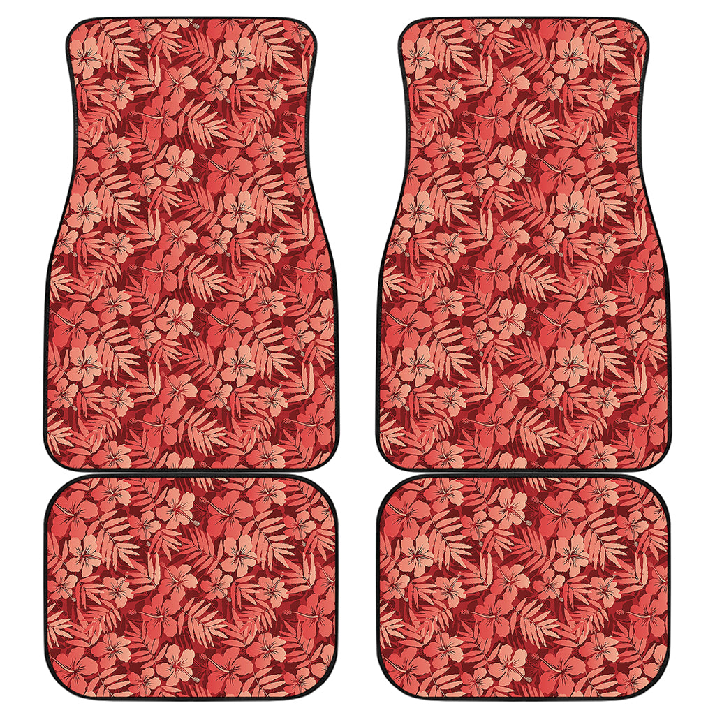 Red Hawaiian Tropical Pattern Print Front and Back Car Floor Mats