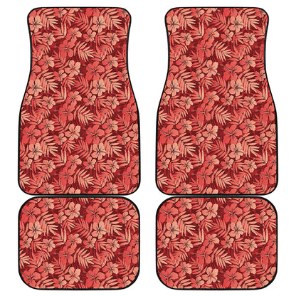 Red Hawaiian Tropical Pattern Print Front and Back Car Floor Mats