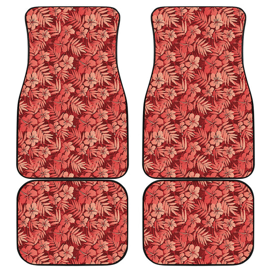 Red Hawaiian Tropical Pattern Print Front and Back Car Floor Mats