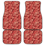 Red Hawaiian Tropical Pattern Print Front and Back Car Floor Mats