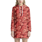Red Hawaiian Tropical Pattern Print Hoodie Dress
