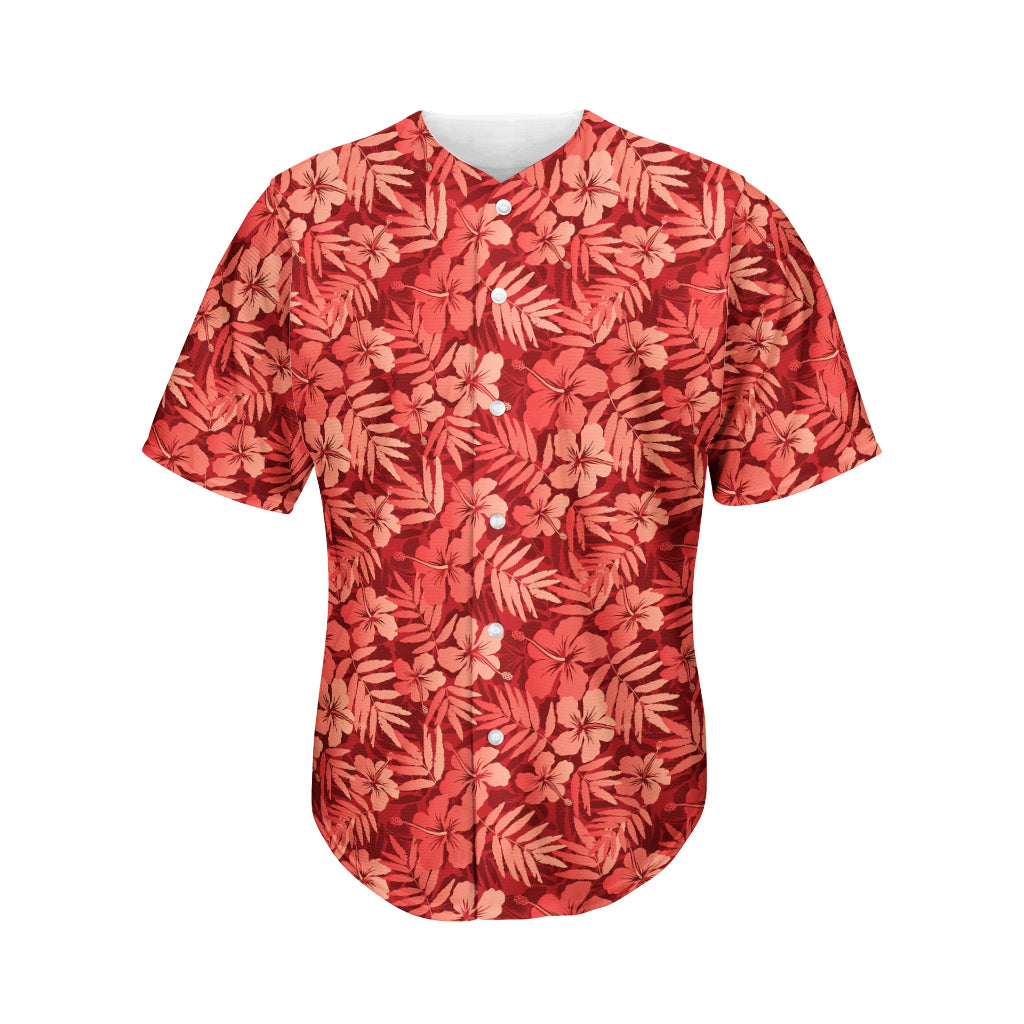Red Hawaiian Tropical Pattern Print Men's Baseball Jersey