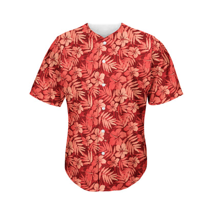 Red Hawaiian Tropical Pattern Print Men's Baseball Jersey
