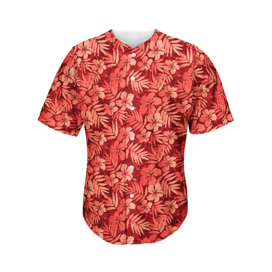Red Hawaiian Tropical Pattern Print Men's Baseball Jersey