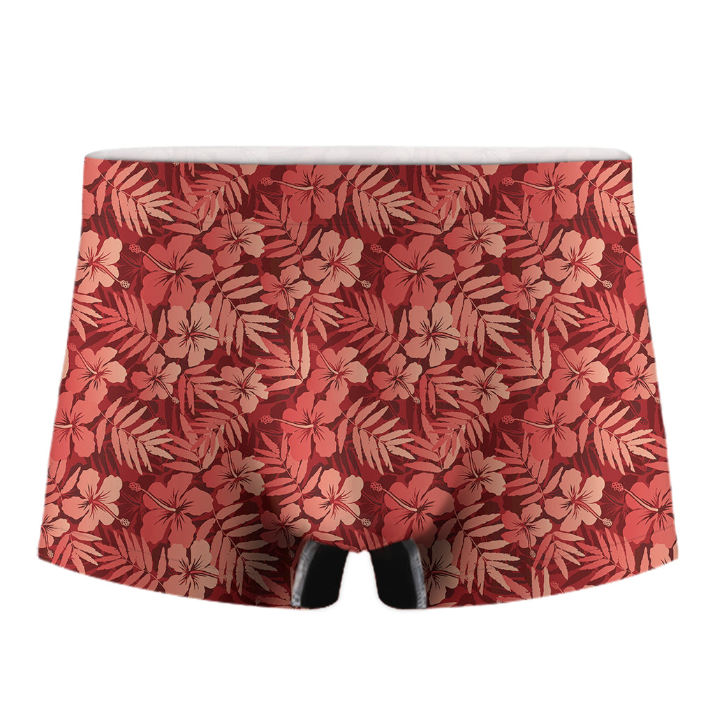 Red Hawaiian Tropical Pattern Print Men's Boxer Briefs