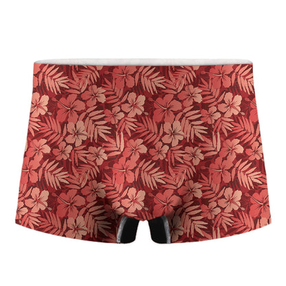 Red Hawaiian Tropical Pattern Print Men's Boxer Briefs