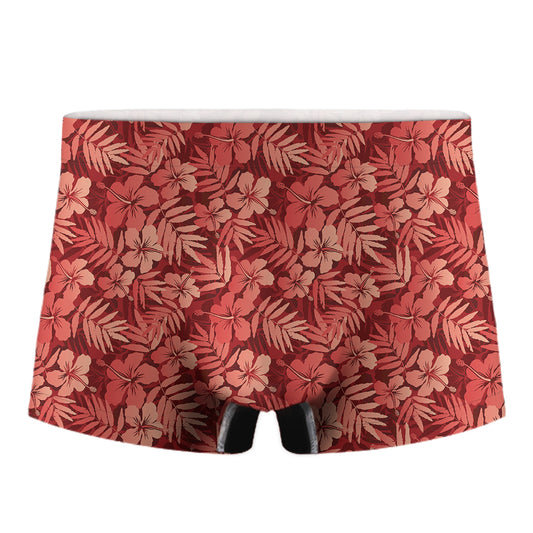 Red Hawaiian Tropical Pattern Print Men's Boxer Briefs