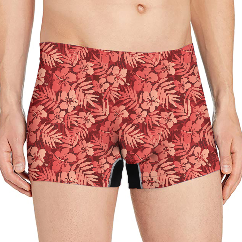 Red Hawaiian Tropical Pattern Print Men's Boxer Briefs