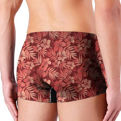 Red Hawaiian Tropical Pattern Print Men's Boxer Briefs