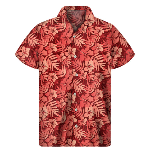 Red Hawaiian Tropical Pattern Print Men's Short Sleeve Shirt