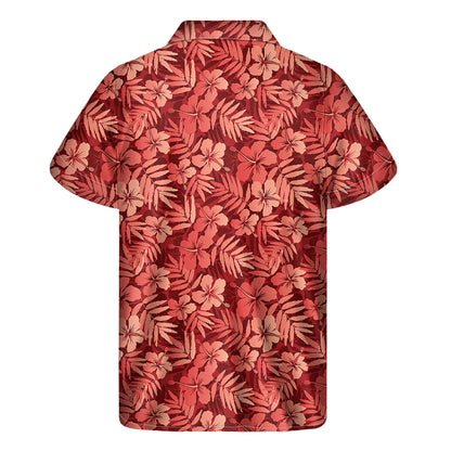 Red Hawaiian Tropical Pattern Print Men's Short Sleeve Shirt