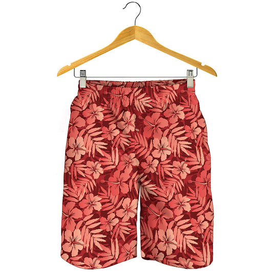 Red Hawaiian Tropical Pattern Print Men's Shorts