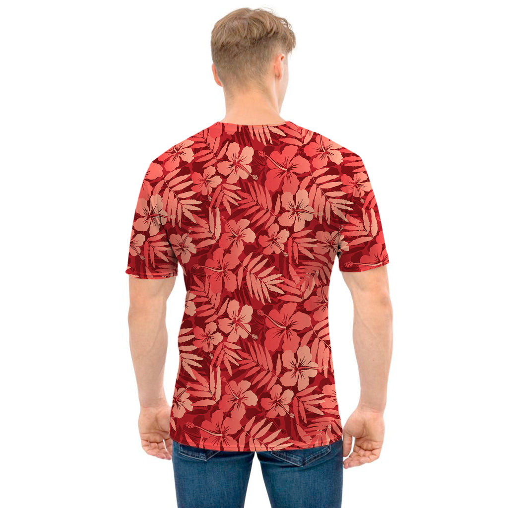 Red Hawaiian Tropical Pattern Print Men's T-Shirt