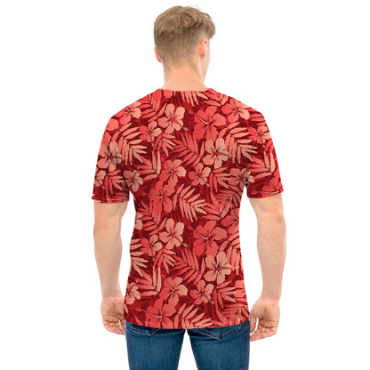 Red Hawaiian Tropical Pattern Print Men's T-Shirt