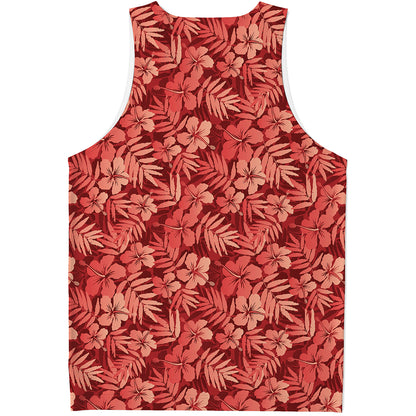 Red Hawaiian Tropical Pattern Print Men's Tank Top
