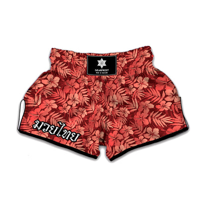 Red Hawaiian Tropical Pattern Print Muay Thai Boxing Shorts