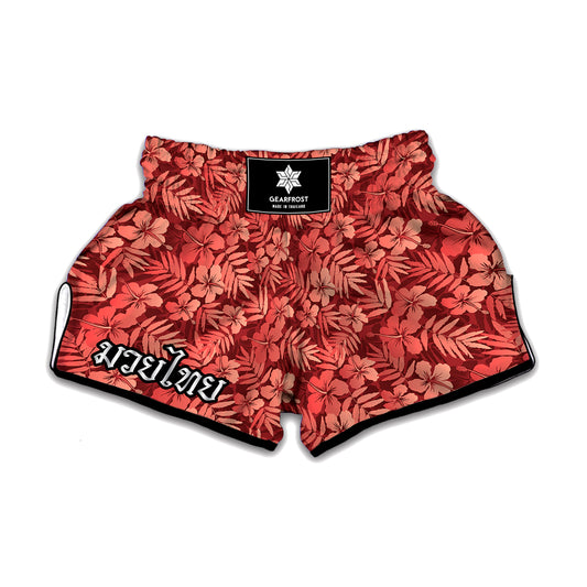 Red Hawaiian Tropical Pattern Print Muay Thai Boxing Shorts