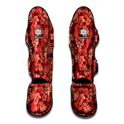 Red Hawaiian Tropical Pattern Print Muay Thai Shin Guard