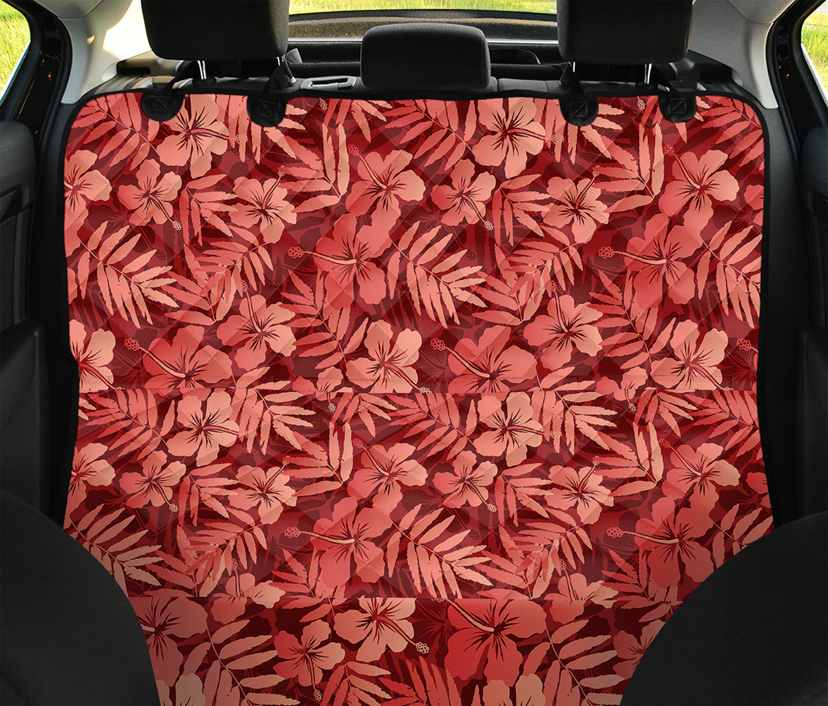 Red Hawaiian Tropical Pattern Print Pet Car Back Seat Cover