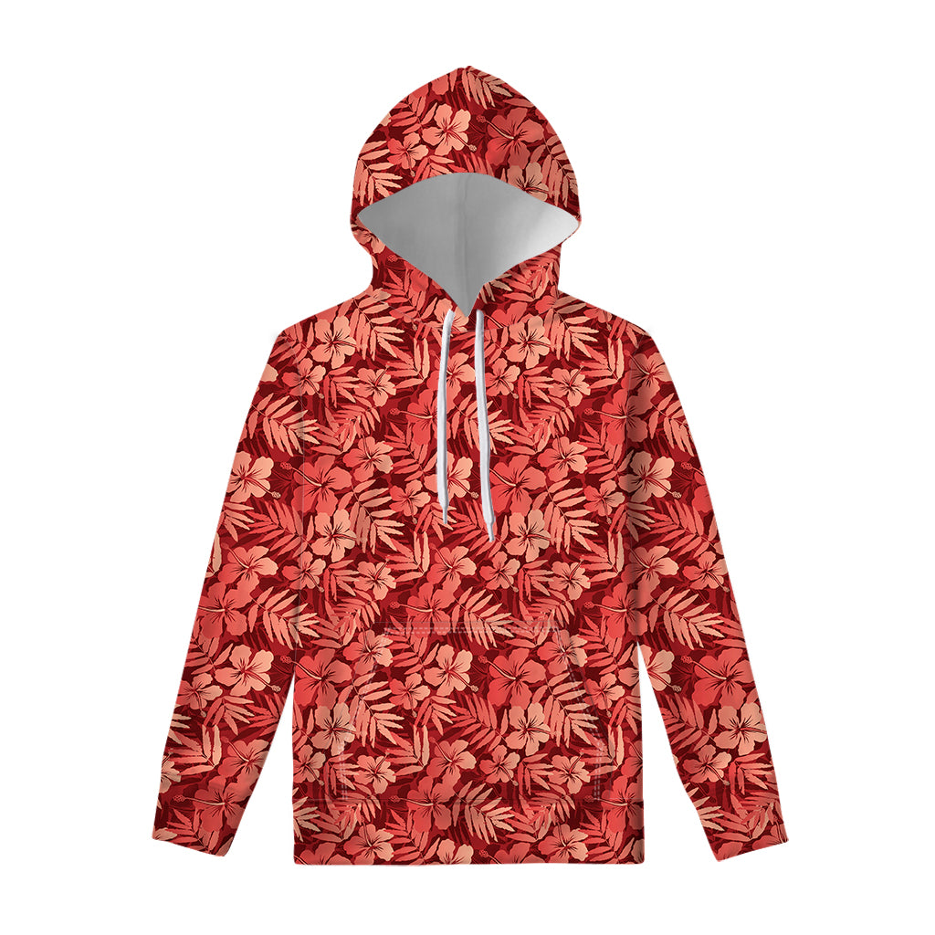 Red Hawaiian Tropical Pattern Print Pullover Hoodie