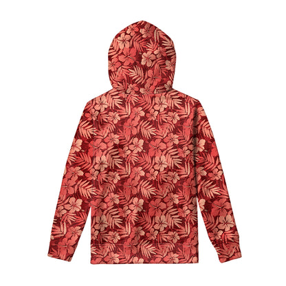 Red Hawaiian Tropical Pattern Print Pullover Hoodie