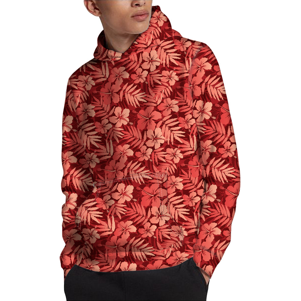 Red Hawaiian Tropical Pattern Print Pullover Hoodie