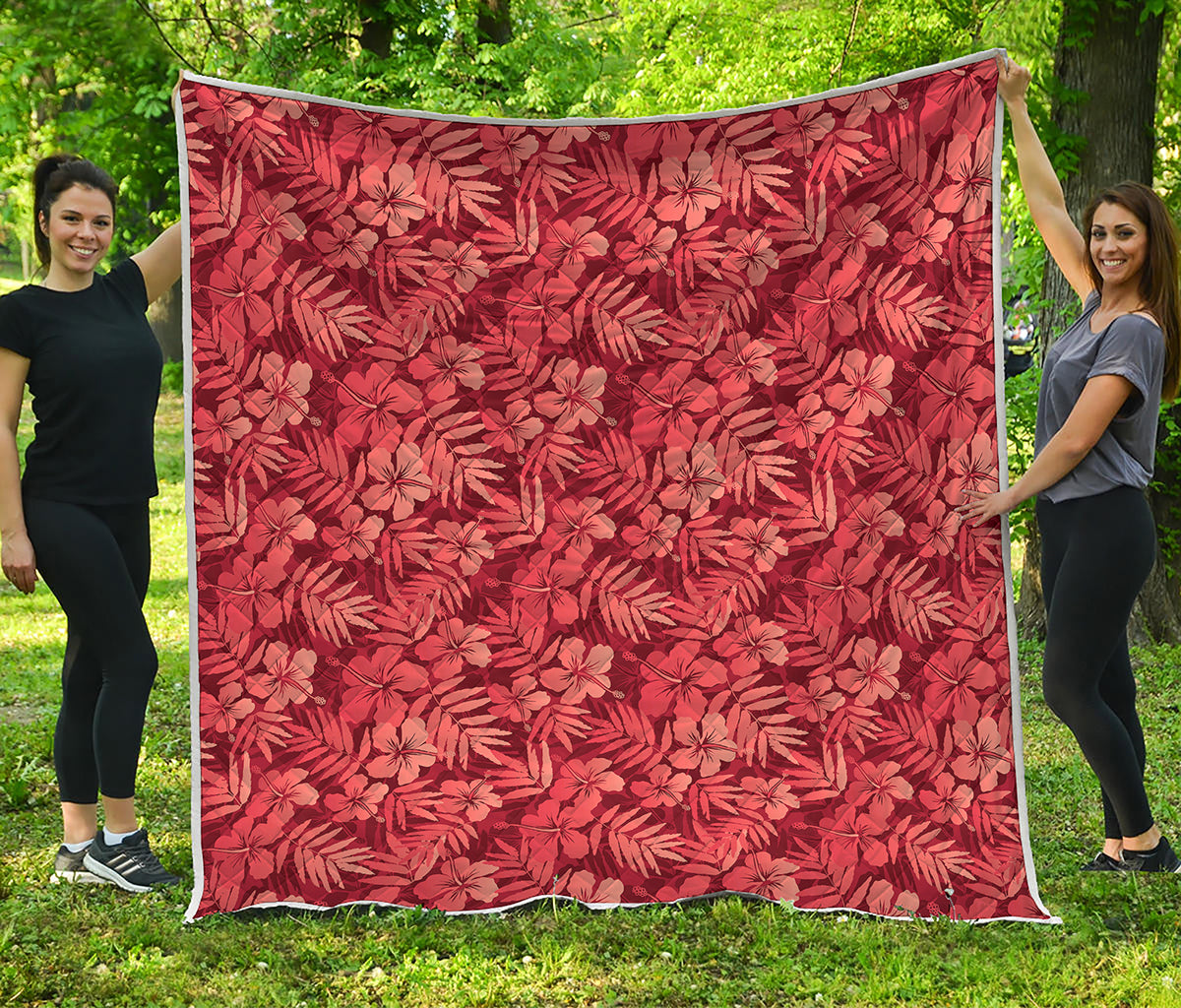 Red Hawaiian Tropical Pattern Print Quilt