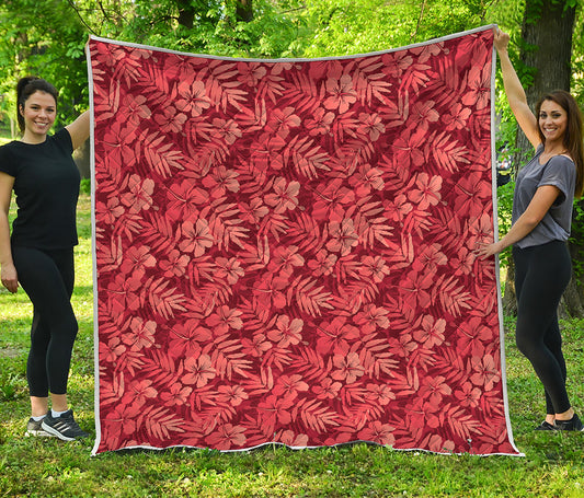 Red Hawaiian Tropical Pattern Print Quilt