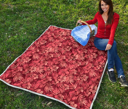 Red Hawaiian Tropical Pattern Print Quilt