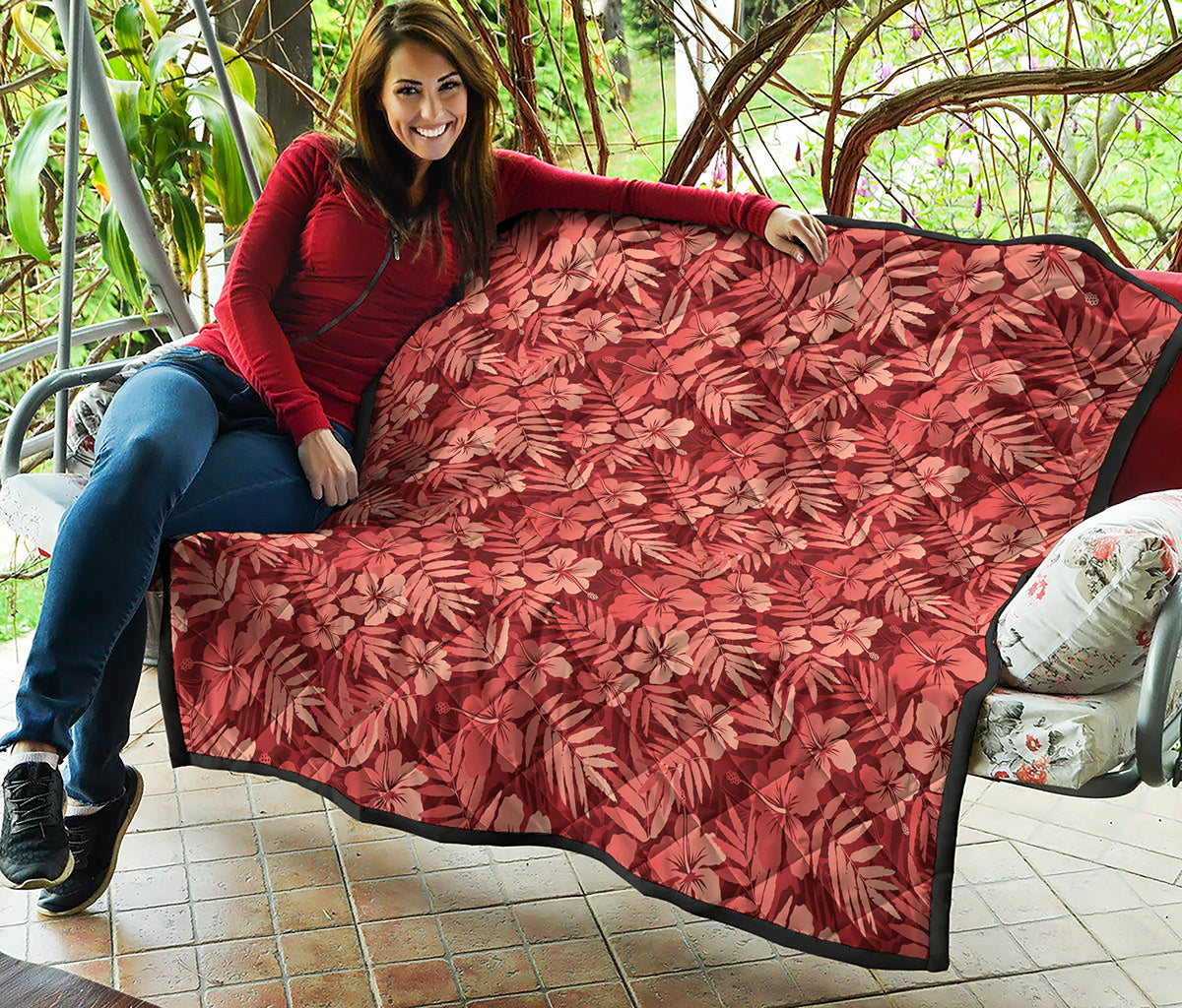 Red Hawaiian Tropical Pattern Print Quilt