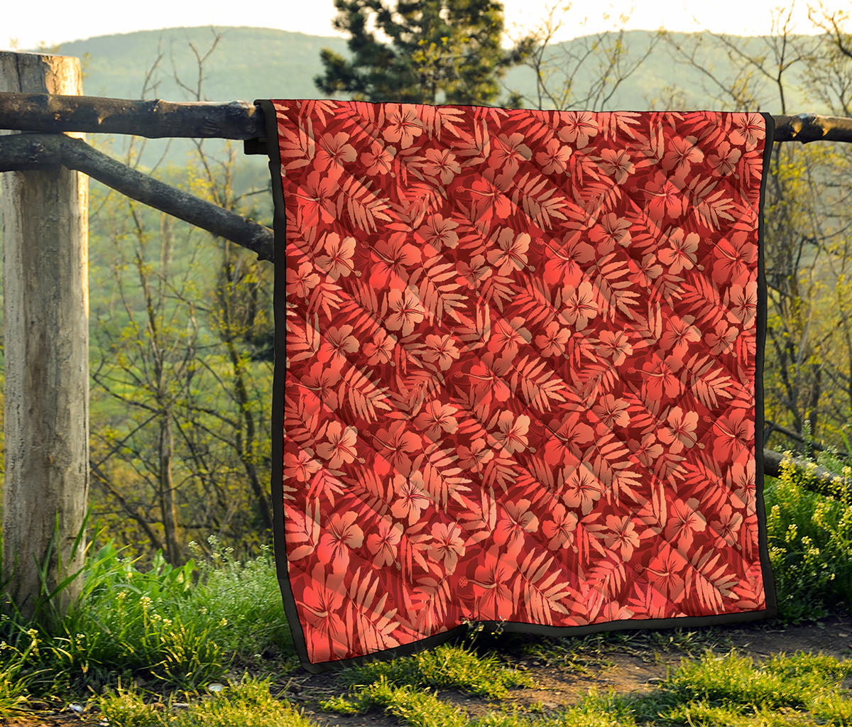 Red Hawaiian Tropical Pattern Print Quilt