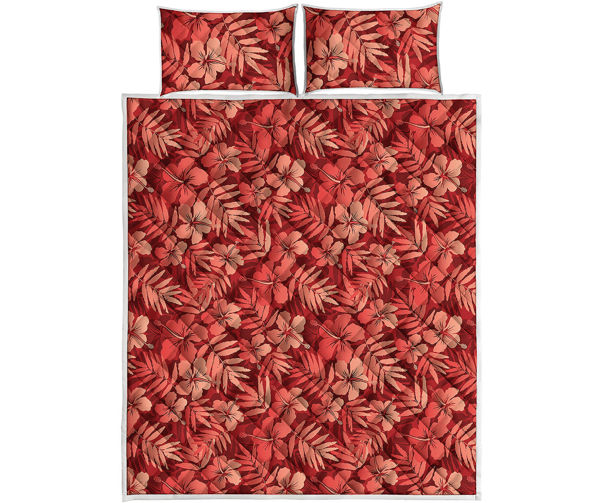 Red Hawaiian Tropical Pattern Print Quilt Bed Set
