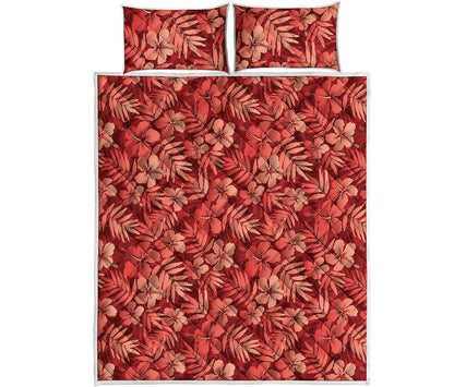 Red Hawaiian Tropical Pattern Print Quilt Bed Set