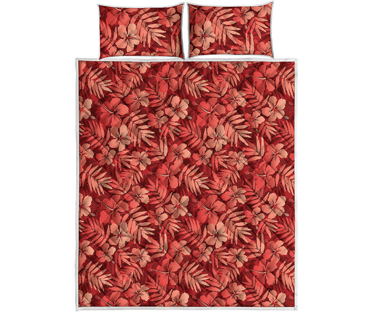 Red Hawaiian Tropical Pattern Print Quilt Bed Set