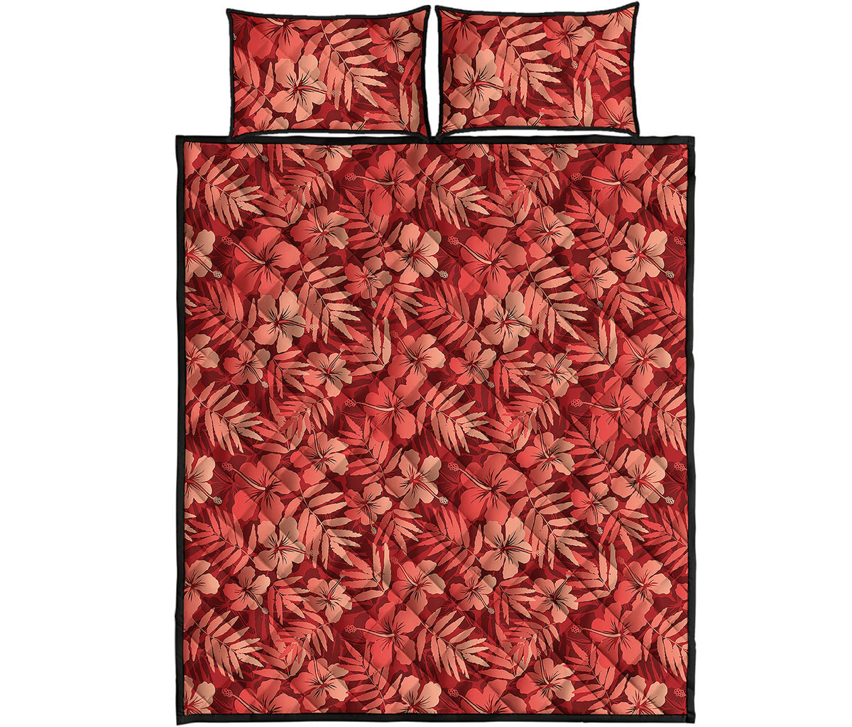 Red Hawaiian Tropical Pattern Print Quilt Bed Set