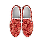 Red Hawaiian Tropical Pattern Print White Slip On Shoes