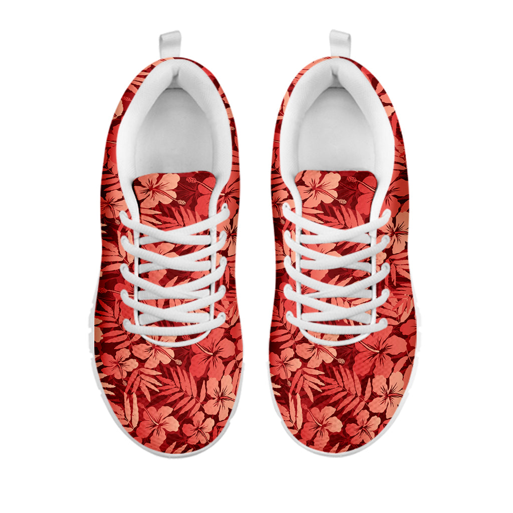 Red Hawaiian Tropical Pattern Print White Sneakers