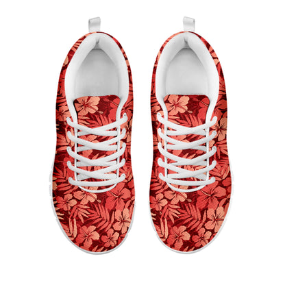 Red Hawaiian Tropical Pattern Print White Sneakers