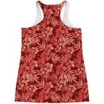 Red Hawaiian Tropical Pattern Print Women's Racerback Tank Top