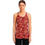 Red Hawaiian Tropical Pattern Print Women's Racerback Tank Top